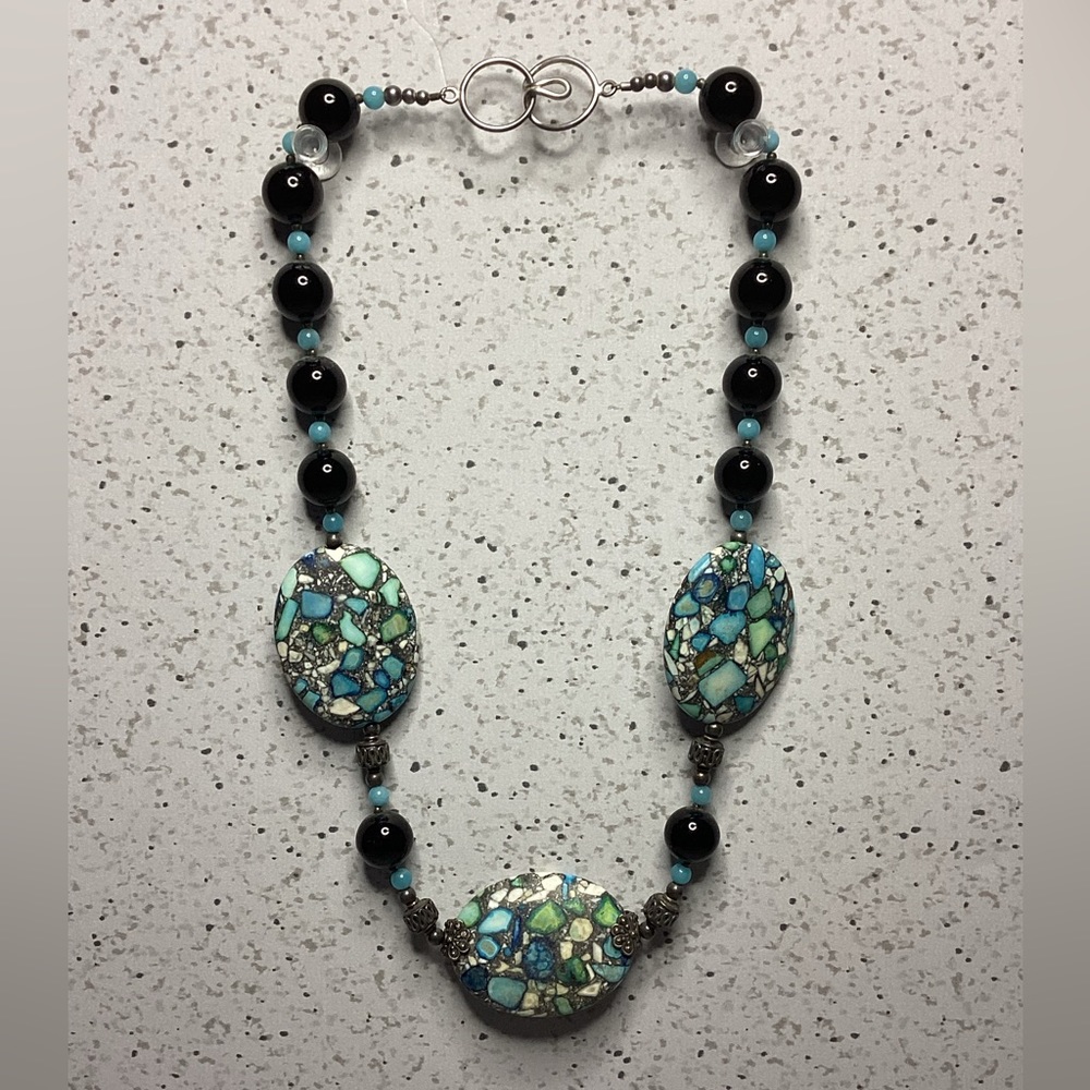 Handcrafted Turquoise and Black Bead Necklace